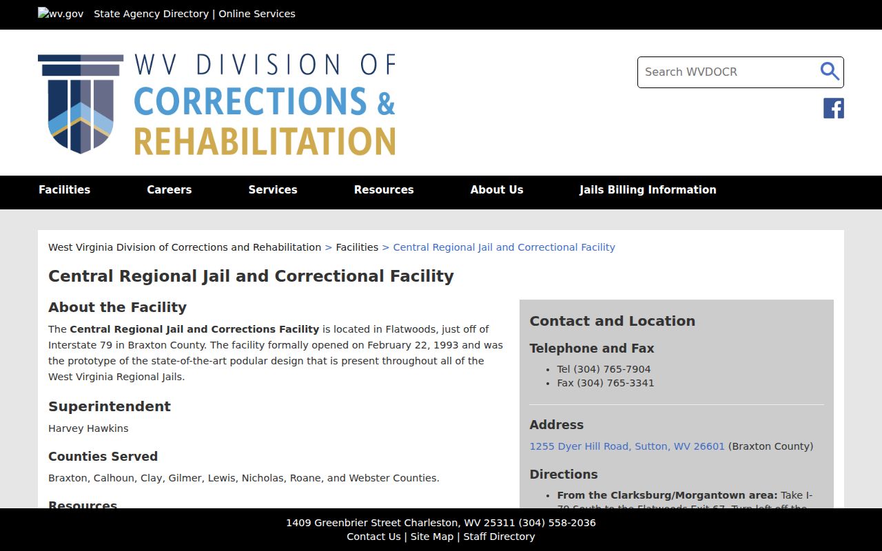 Central Regional Jail facility for Gilmer County arrest bookings