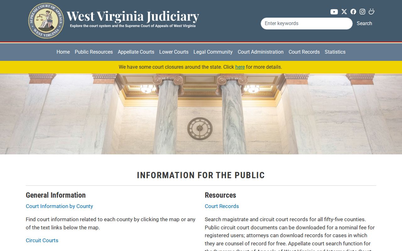 Sand Fork criminal history search through the West Virginia Judiciary public access hub