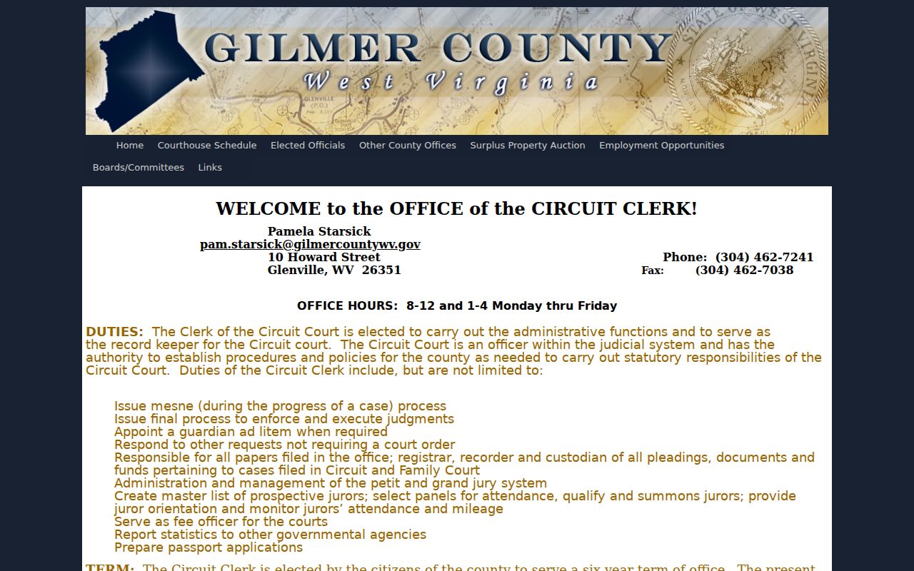 Gilmer County criminal court case records at the Circuit Clerk office
