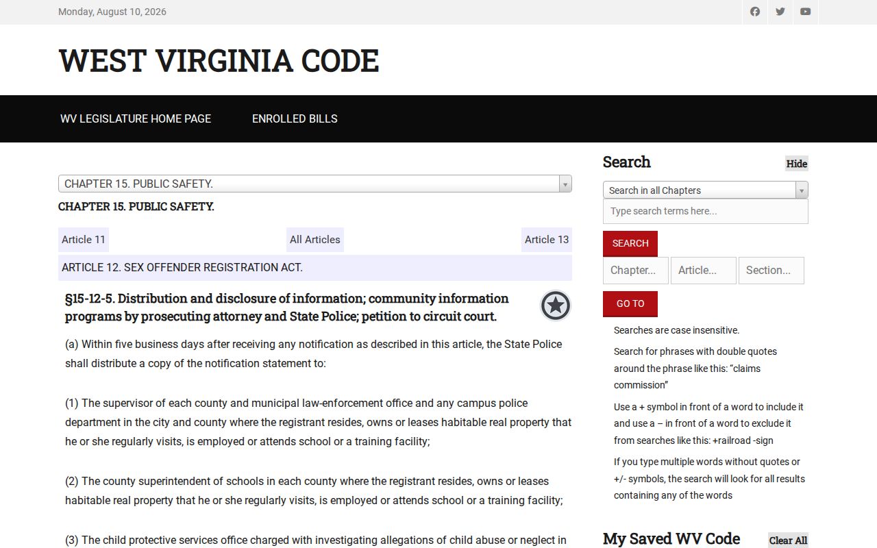 Gilmer County sex offender registry information distribution law
