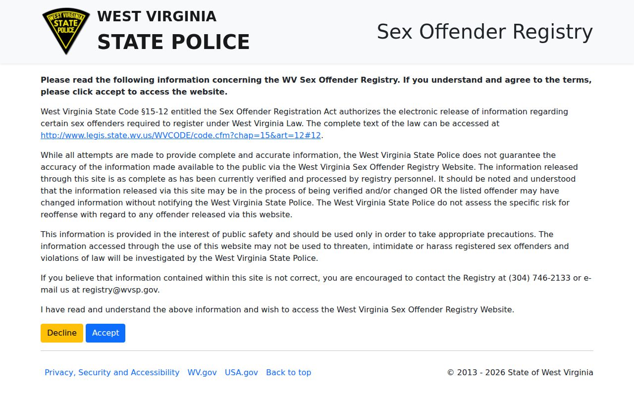 Gilmer County sex offender check registry disclaimer